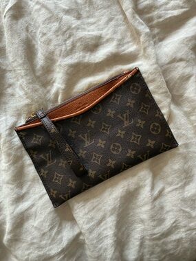 *UPCYCLED* Louis Vuitton Monogram Wristlet Pouch in Brown/Tan